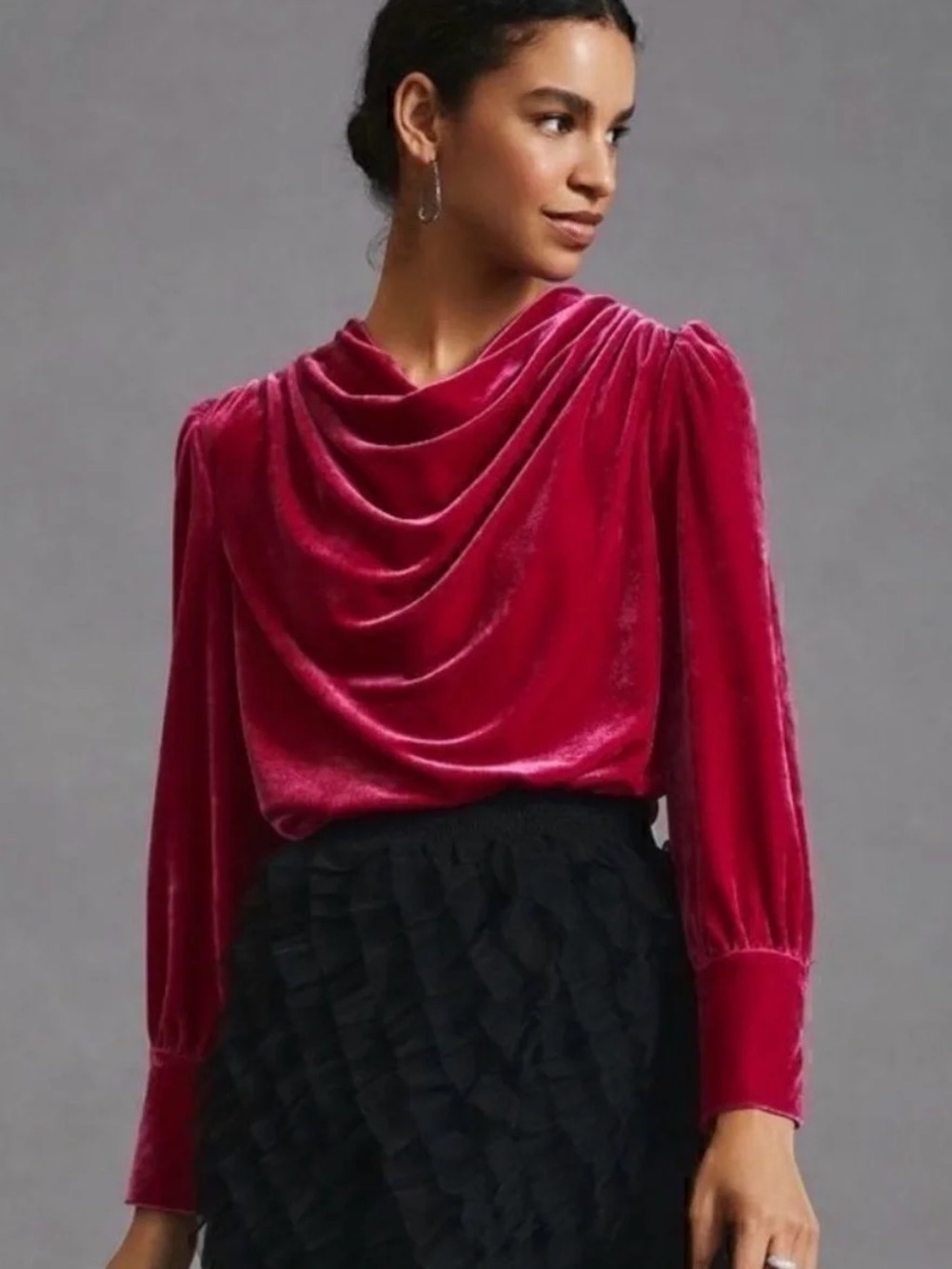 Anthropologie Velvet Drape-Neck Long Sleeve Top | Size: L | NWOT